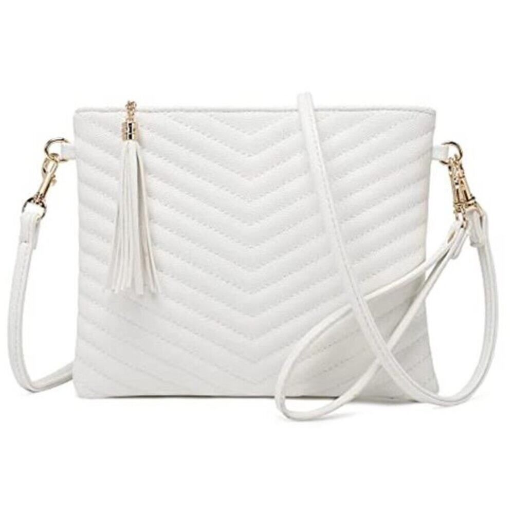 White Vegan Leather Shoulder Bag Clutch Crossbody Wallet With Wristlet Strap - Picture 7 of 7
